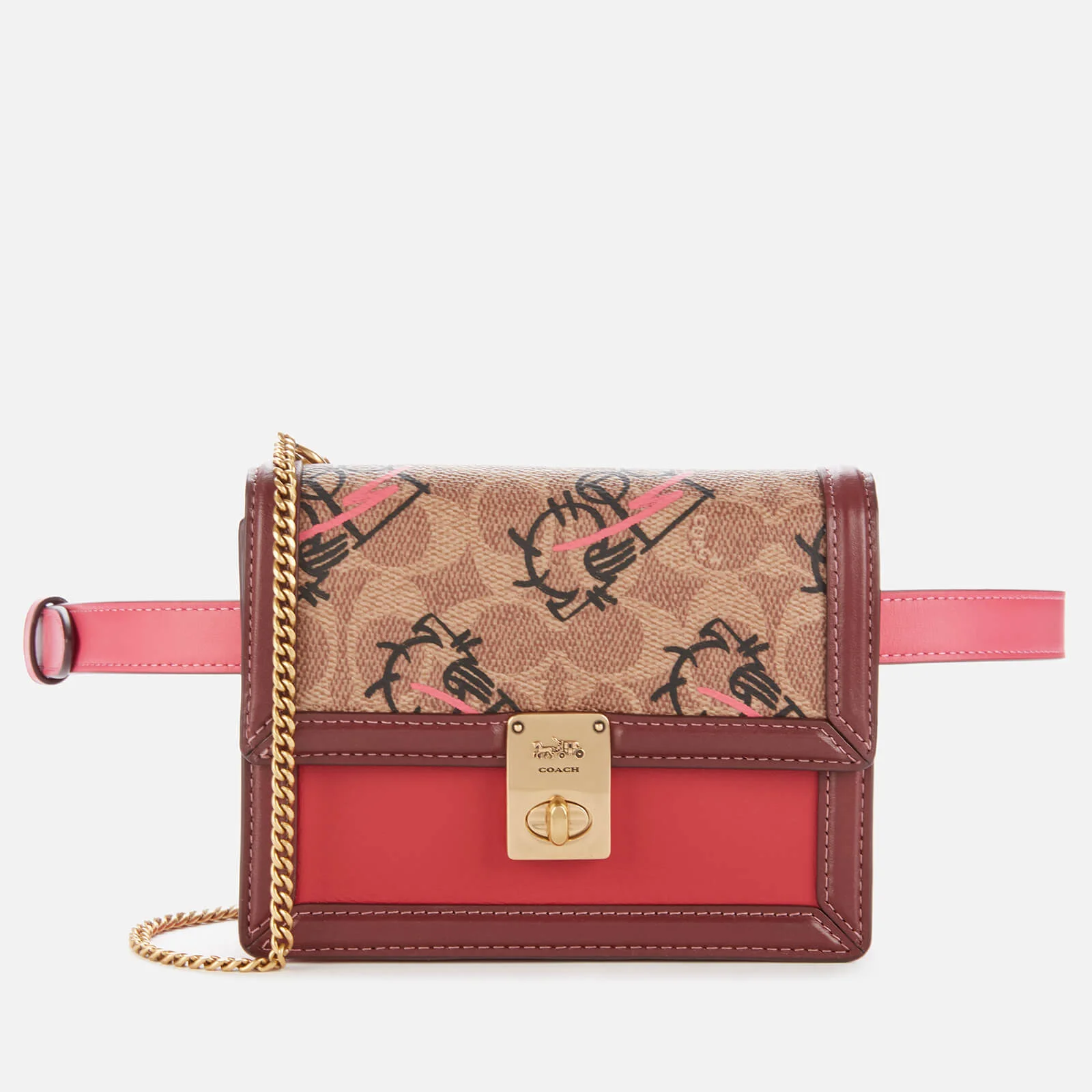 Coach 1941 Women's Signature All Over Horse and Carriage 3 by Guang Yu Hutton Belt Bag - Tan Red Apple Multi Image 1