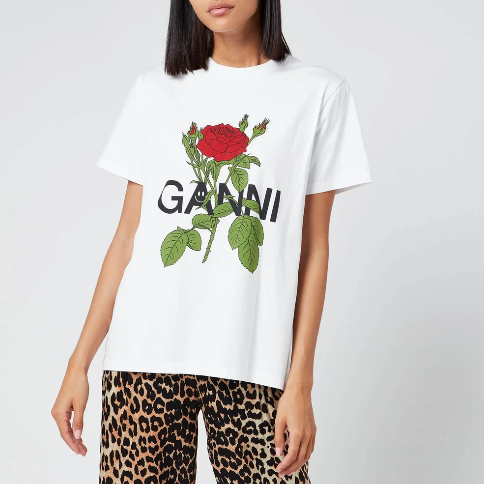 Ganni Women's Rose T-Shirt - White Image 1