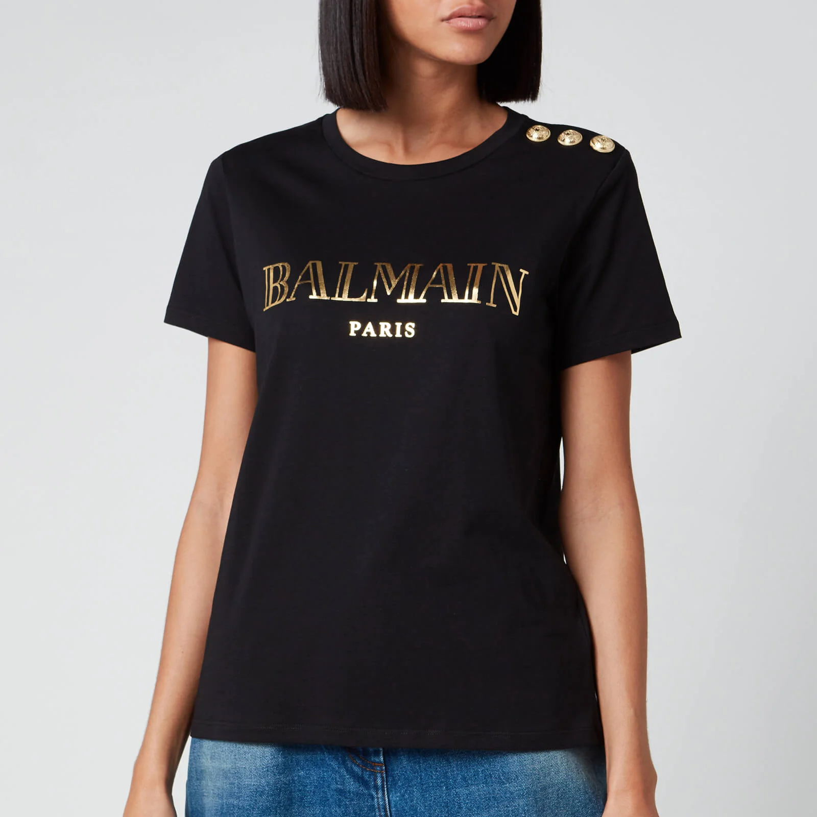 Balmain Women's Short Sleeve 3 Button Vintage Logo T-Shirt - Black Image 1