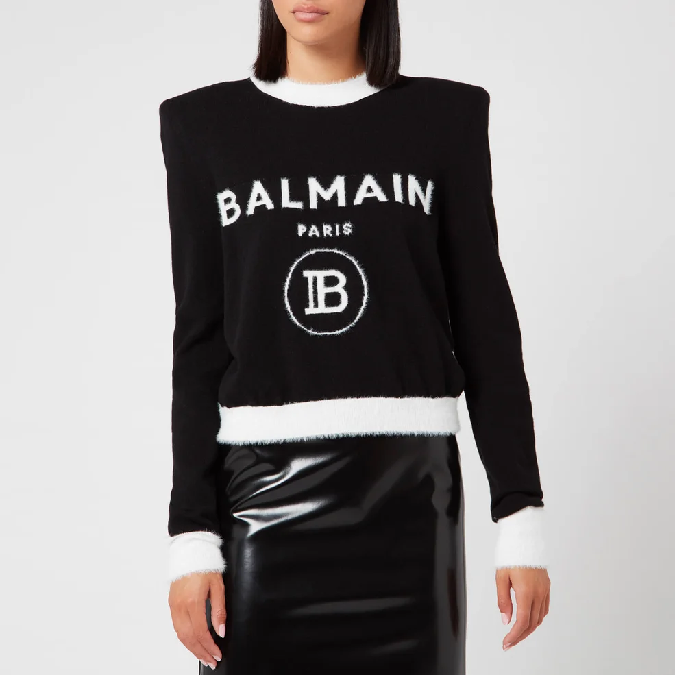 Balmain Women's Cropped Fuzzy Logo Sweatshirt - Black Image 1