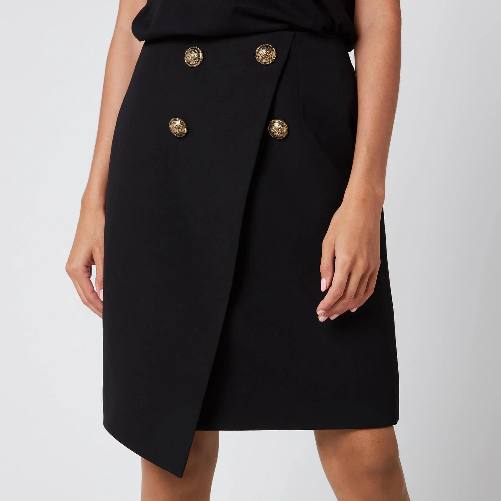 Balmain Women's Asymmetric 4 Button Knee Length Skirt - Black Image 1