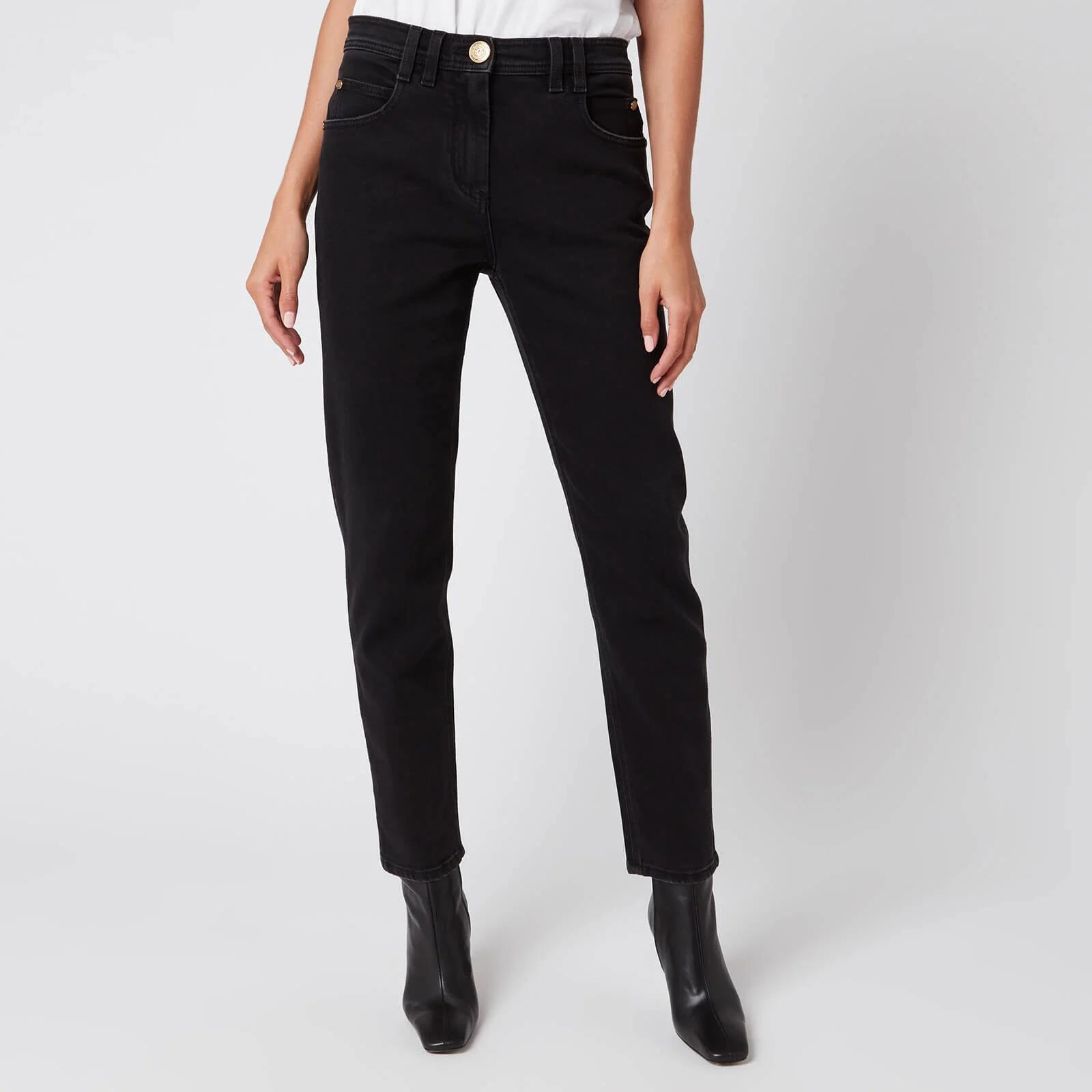 Balmain Women's Low-Rise Slim Jeans with Patch - Black Image 1