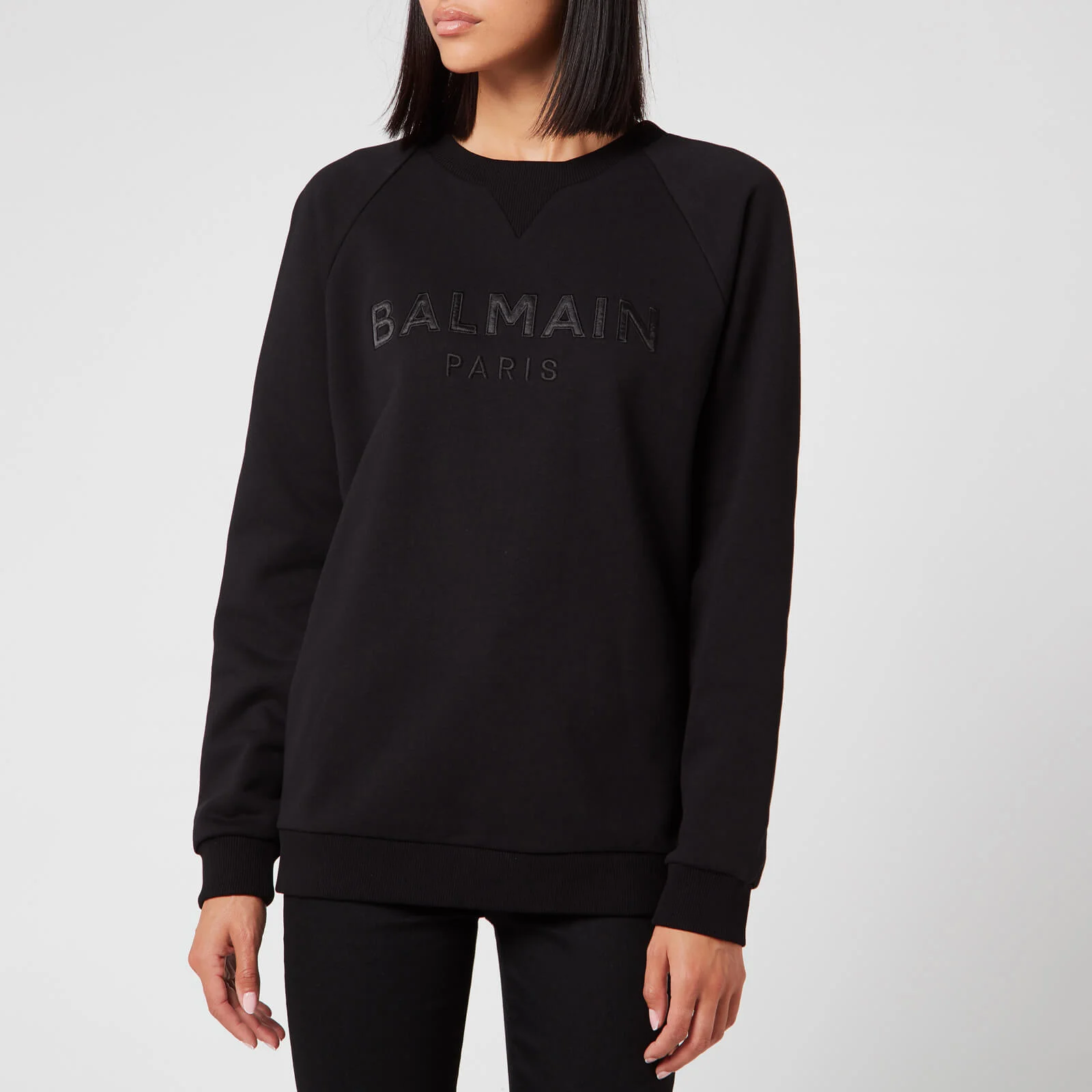 Balmain Women's Satin Logo Sweatshirt - Black Image 1