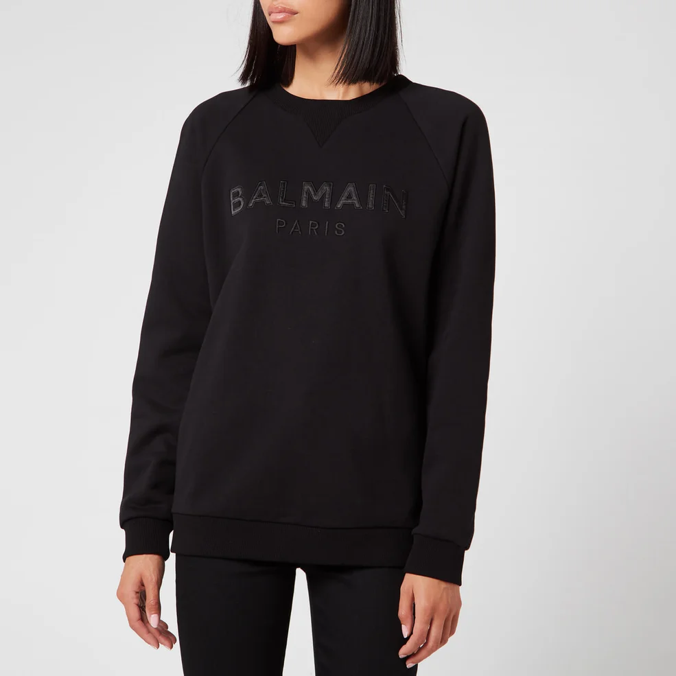 Balmain Women's Satin Logo Sweatshirt - Black Image 1