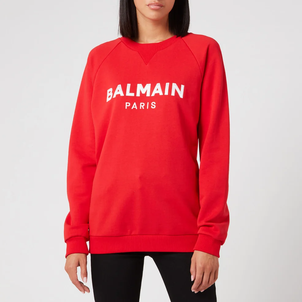 Balmain Women's Satin Logo Sweatshirt - Red Image 1