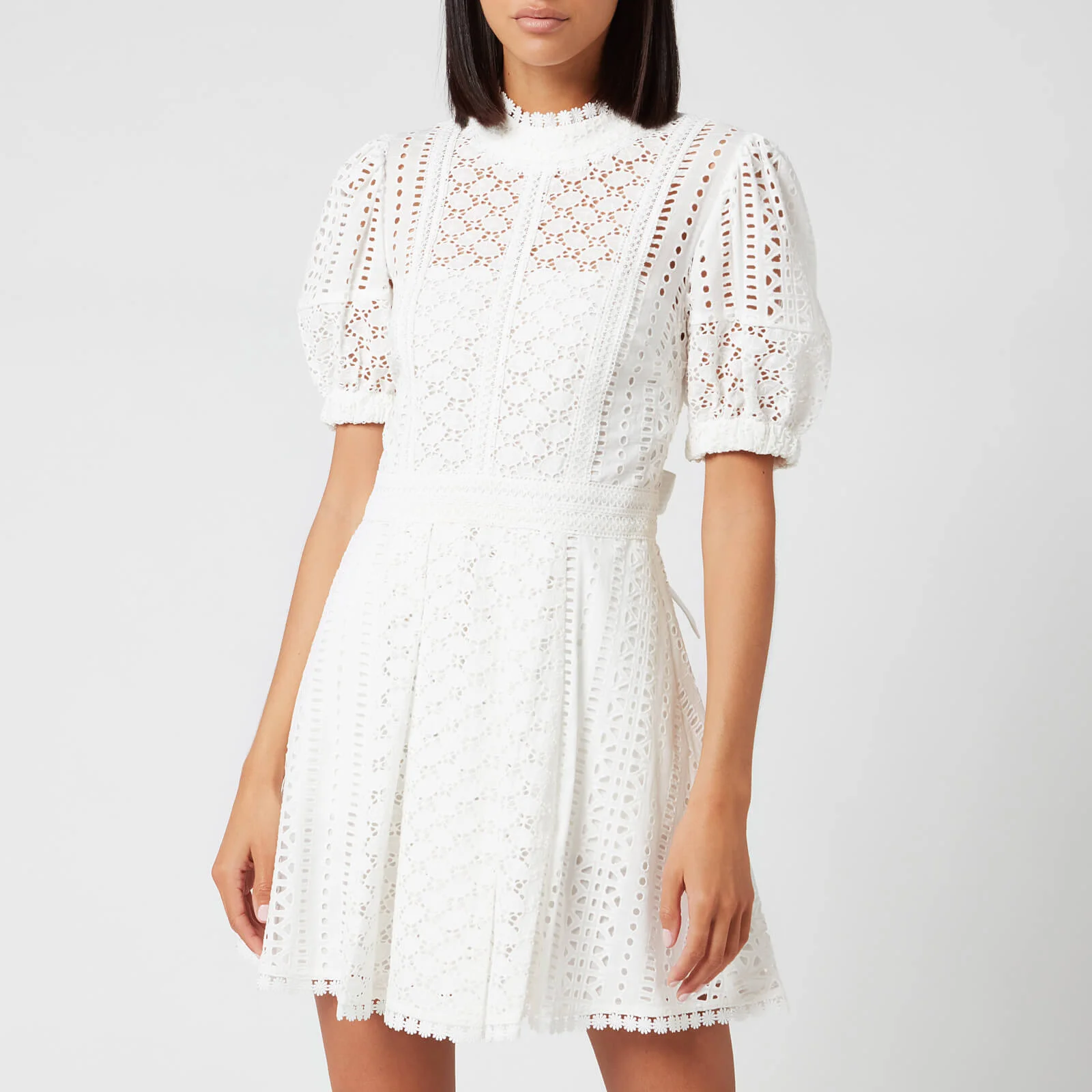 Self-Portrait Women's White Cotton Broderie Mini Dress - White Image 1