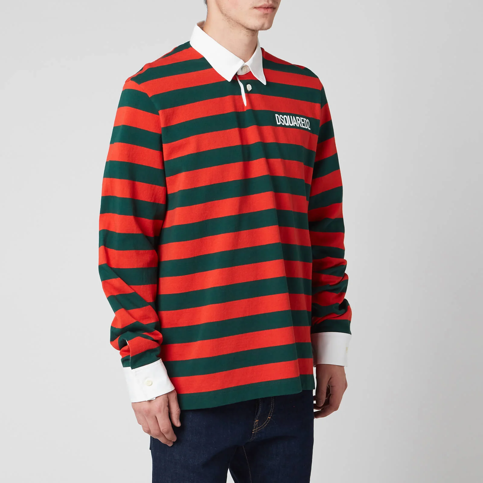 Dsquared2 Men's Slouch Fit Striped Rugby Shirt - Orange/Green Image 1
