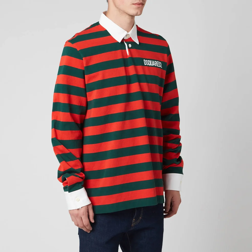 Dsquared2 Men's Slouch Fit Striped Rugby Shirt - Orange/Green Image 1