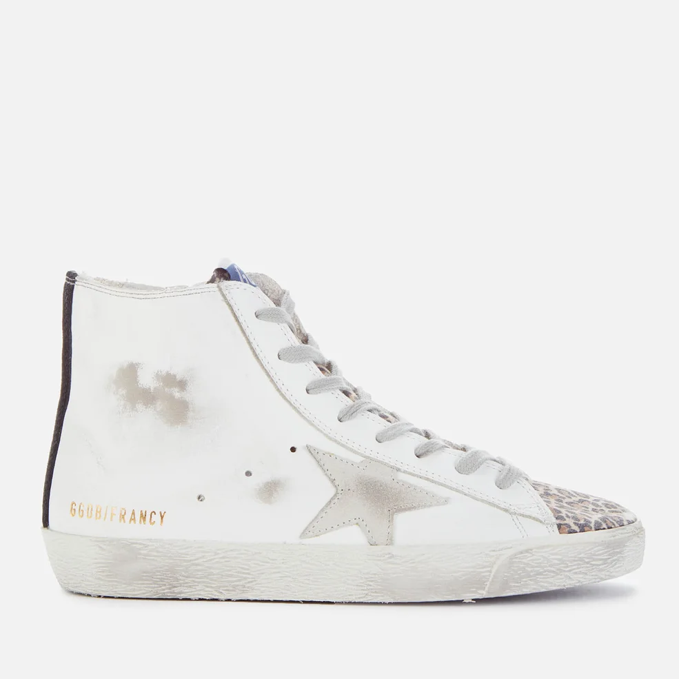 Golden Goose Women's Francy Leather Hi-Top Trainers - White/Brown Leopard/Ice Black Image 1