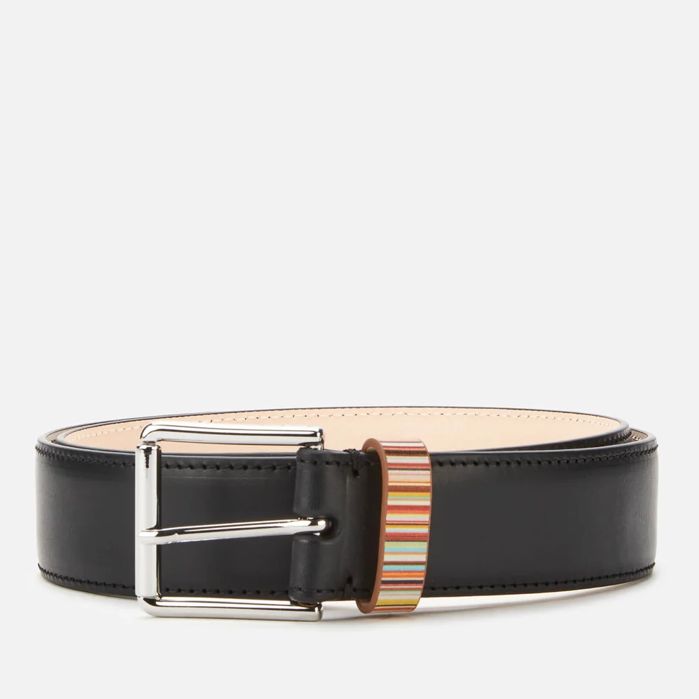 PS Paul Smith Men's Signature Stripe Keeper Leather Belt - Black Image 1