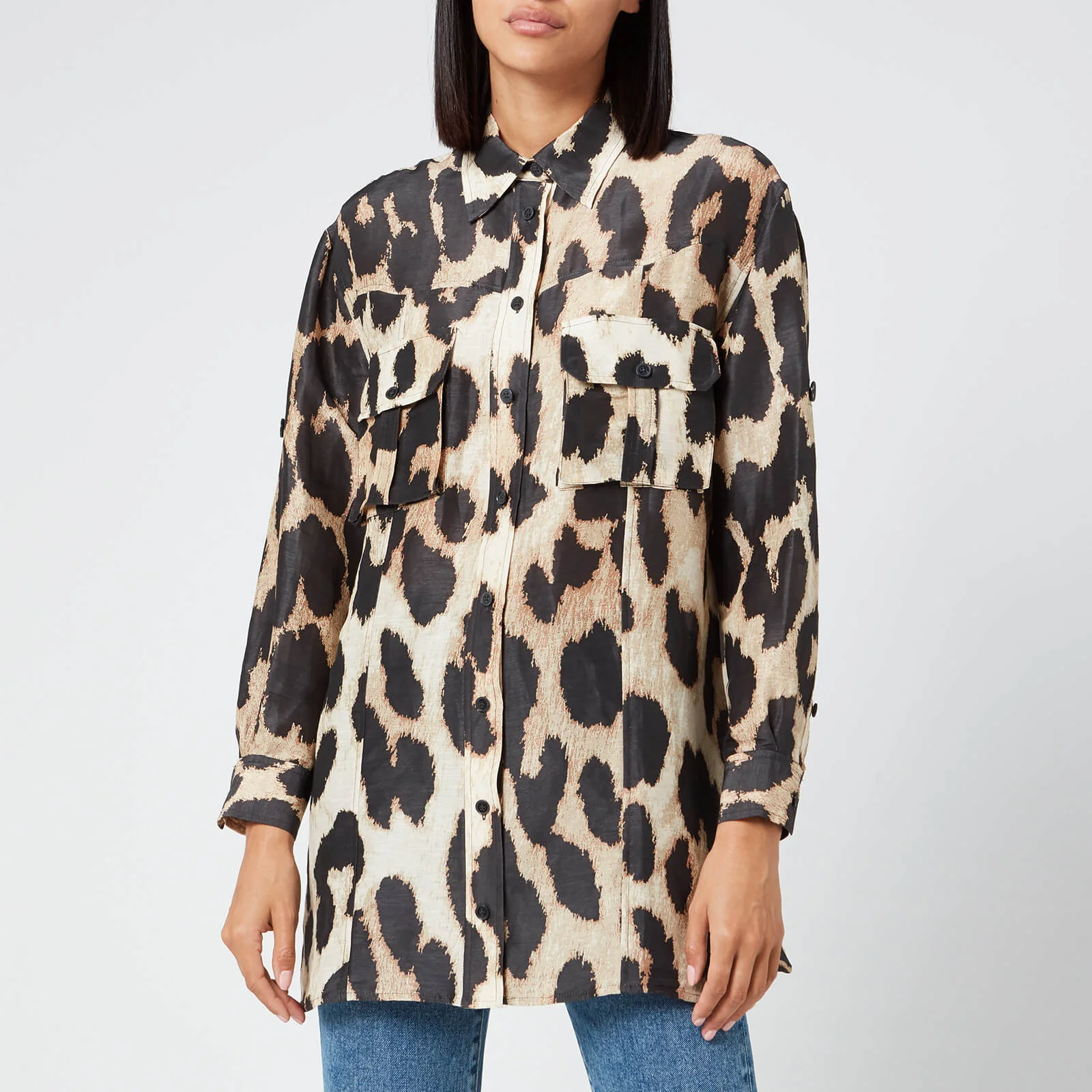 Ganni Women's Silk Linen Shirt - Maxi Leopard Image 1