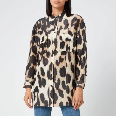 Ganni Women's Silk Linen Shirt - Maxi Leopard