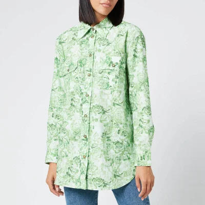 Ganni Women's Printed Cotton Poplin Shirt - Island Green