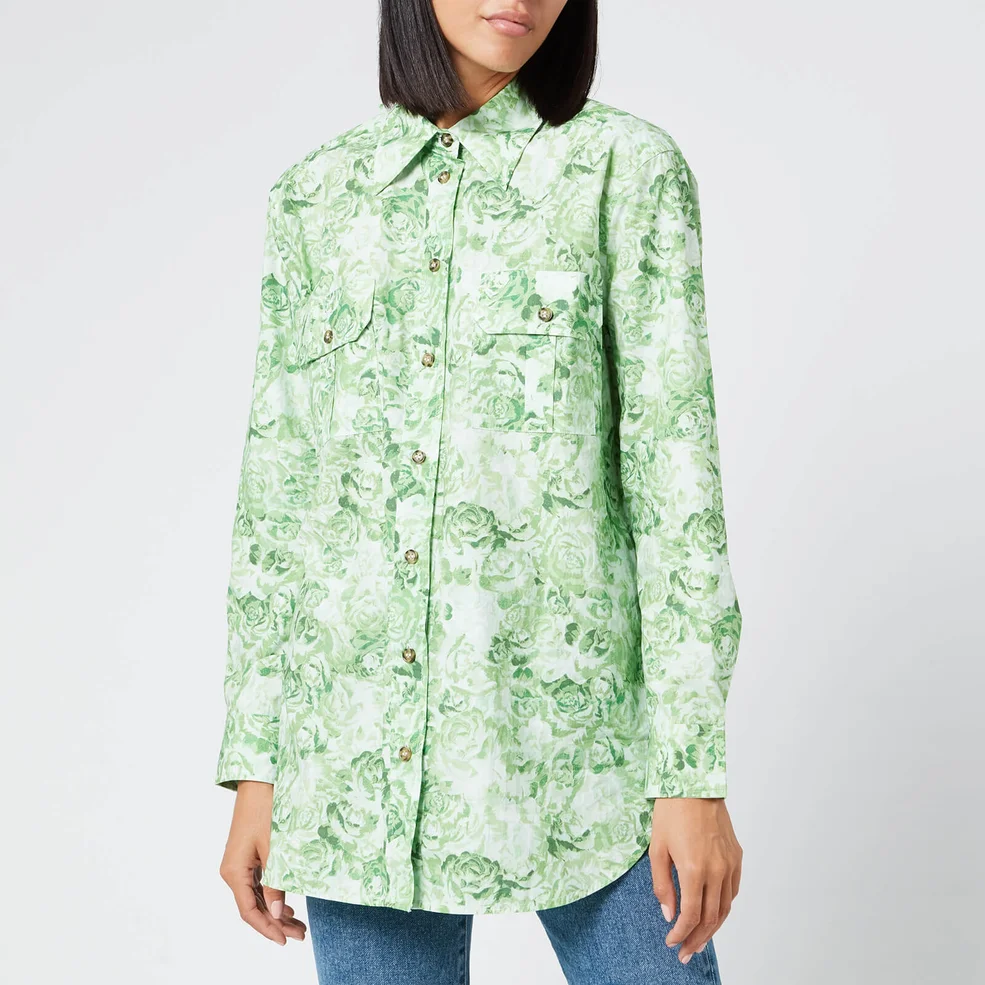 Ganni Women's Printed Cotton Poplin Shirt - Island Green Image 1