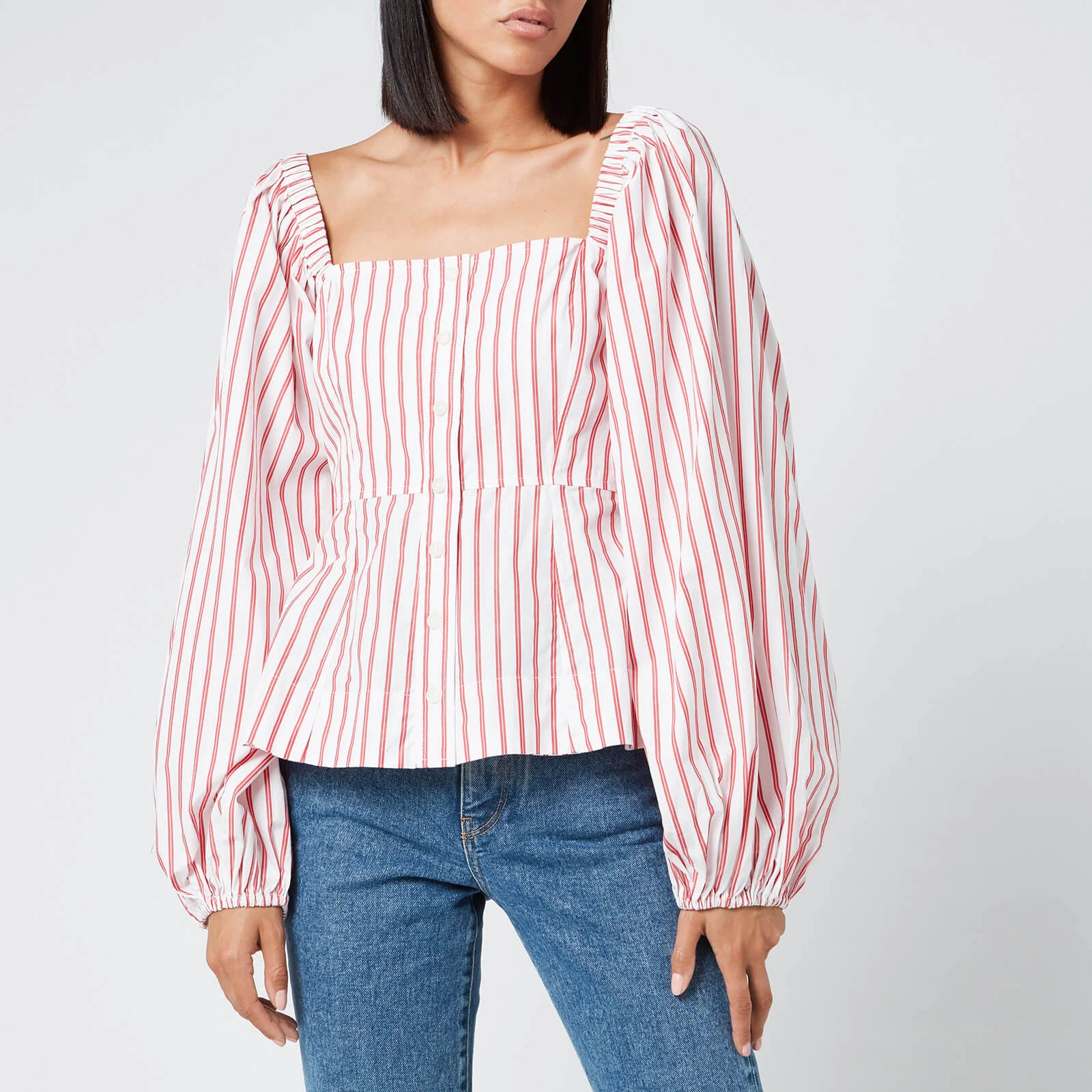 Ganni Women's Stripe Cotton Shirt - Lollipop Image 1