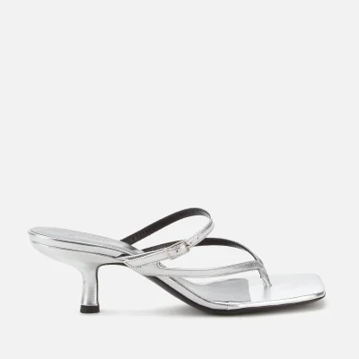 BY FAR Women's Desiree Leather Toe Post Heeled Sandals - Silver