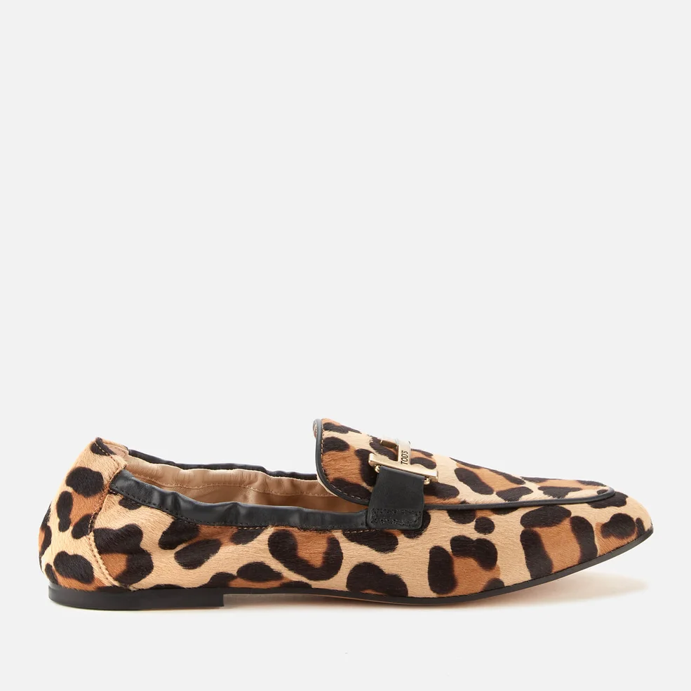 Tod's Women's Double T Leather Leopard Print Loafers - Camel Image 1