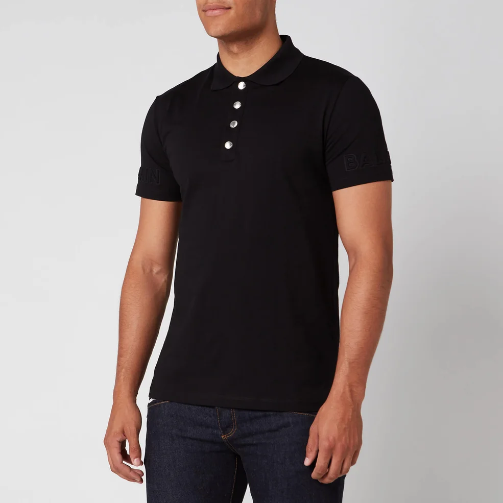 Balmain Men's Embossed Polo Shirt - Black Image 1