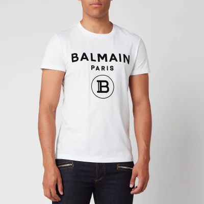 Balmain Men's Flock Logo T-Shirt - White/Black