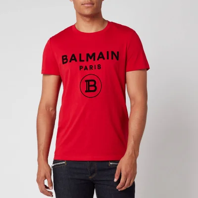 Balmain Men's Flock Logo T-Shirt - Red/Black