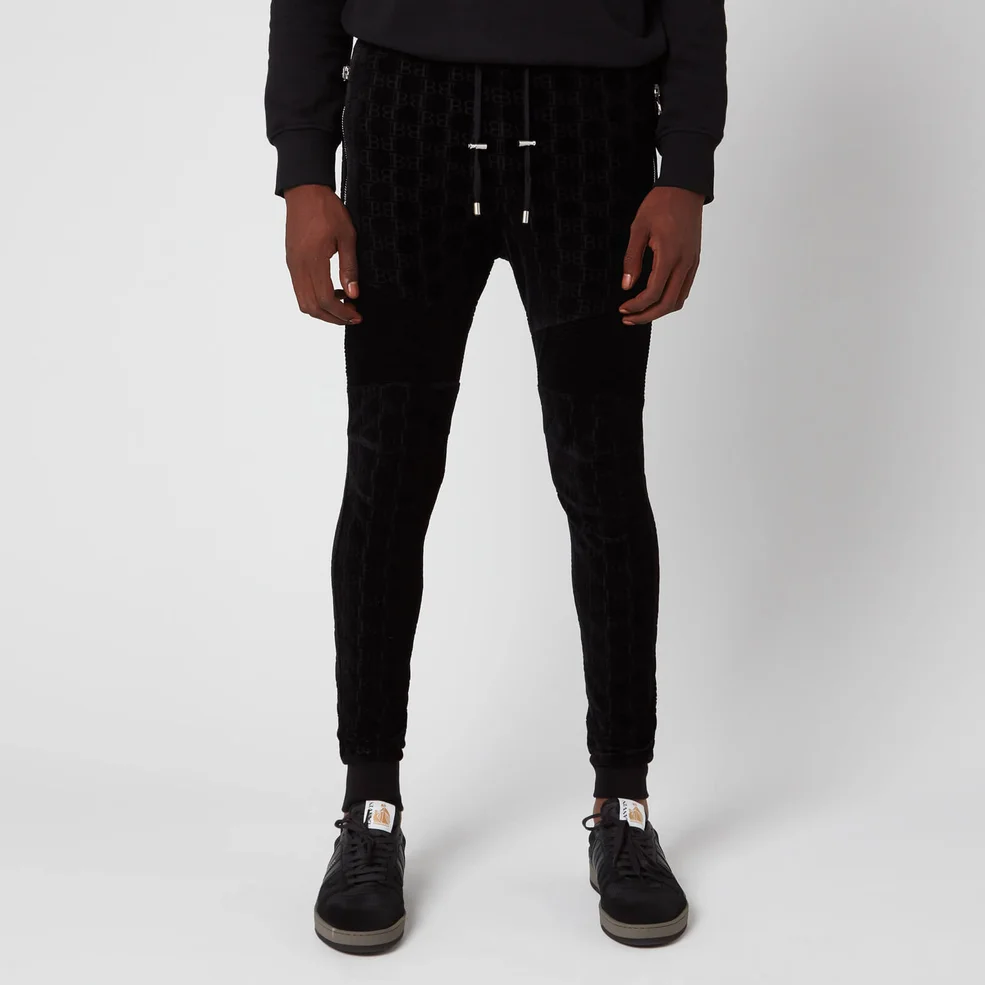 Balmain Men's Monogram Jacquard Velvet Sweatpants - Black Image 1