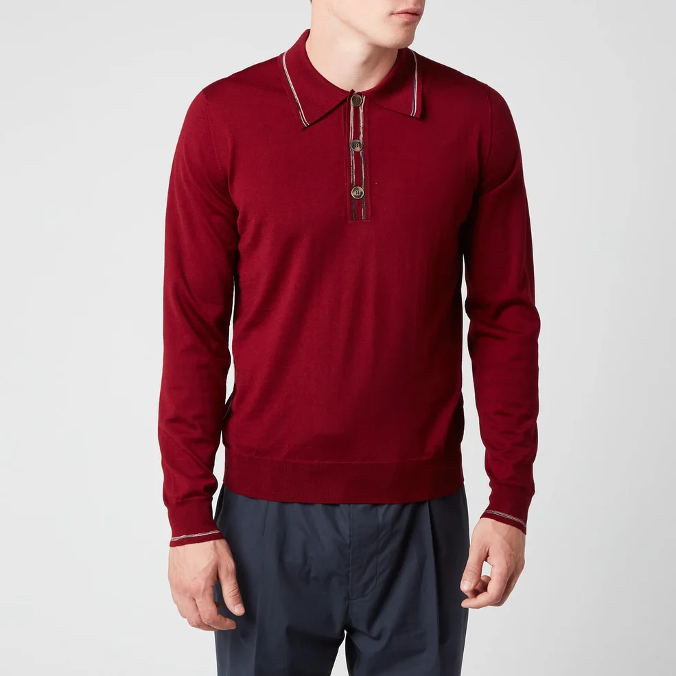 Missoni Men's Outline Detail Long Sleeve Polo Shirt - Red Image 1