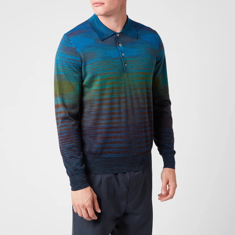 Missoni Men's Stripe Long Sleeve Polo Shirt - Multi Image 1