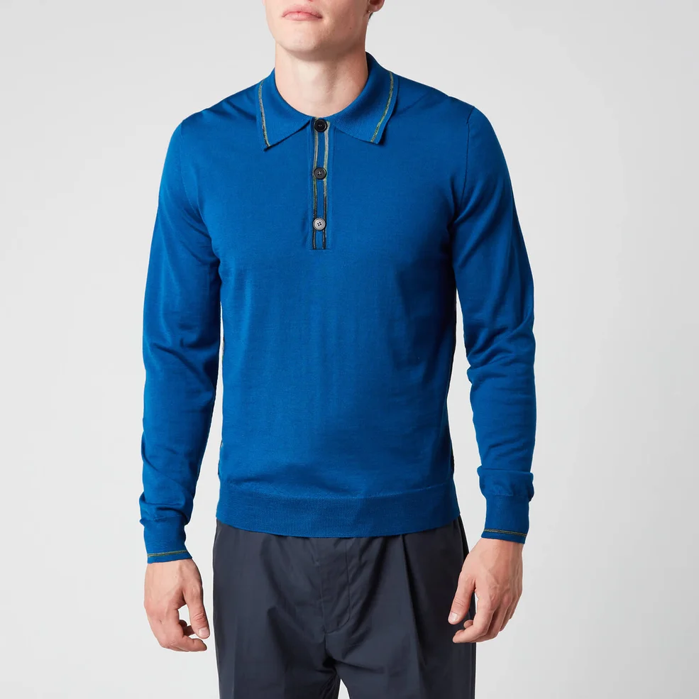 Missoni Men's Outline Detail Long Sleeve Polo Shirt - Classic Blue Image 1