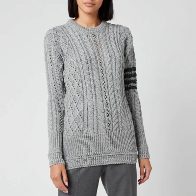 Thom Browne Women's Aran Cable Relaxed Crew Neck Sweatshirt - Light Grey