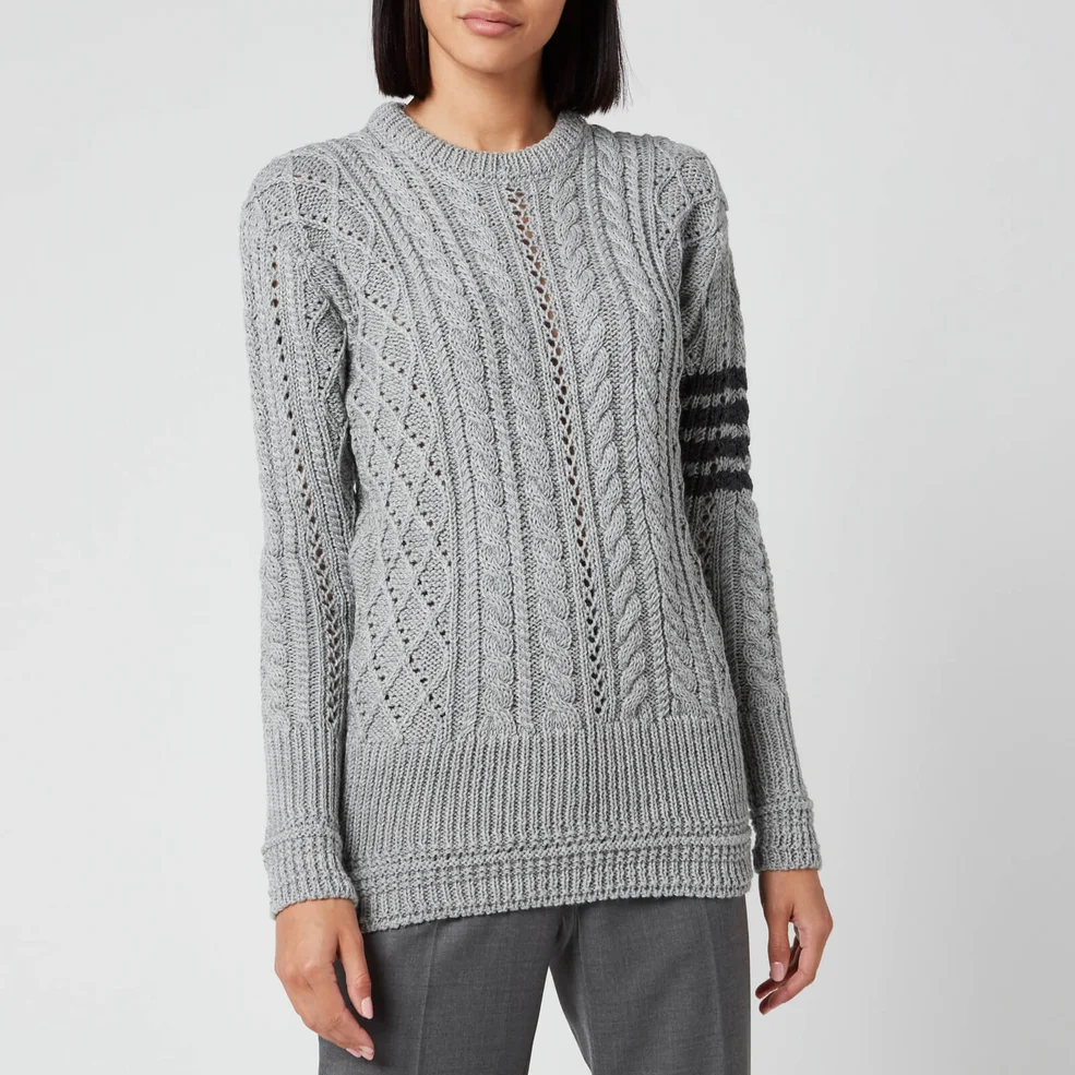 Thom Browne Women's Aran Cable Relaxed Crew Neck Sweatshirt - Light Grey Image 1