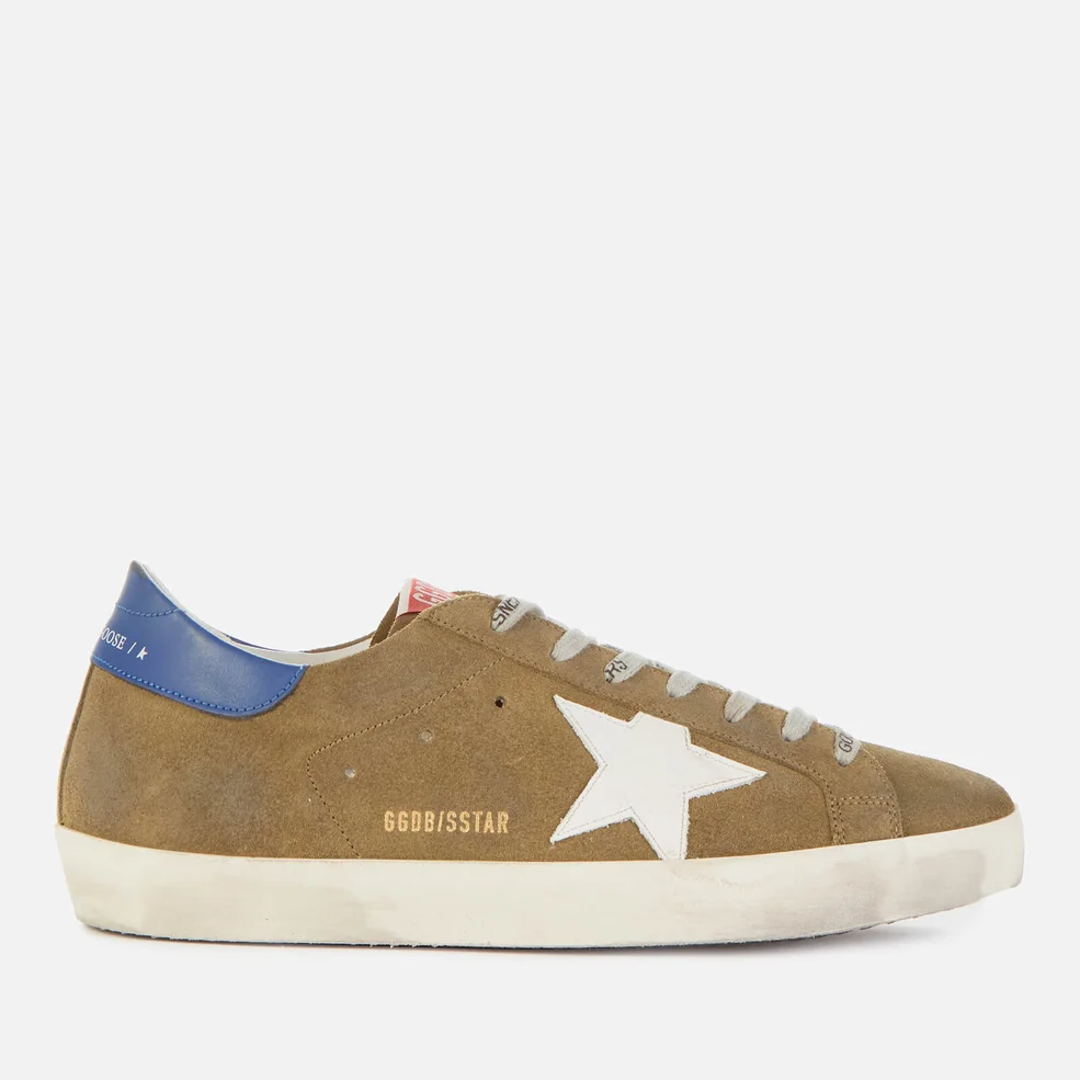 Golden Goose Men's Superstar Suede Trainers - Wood Green/White/Blue Image 1