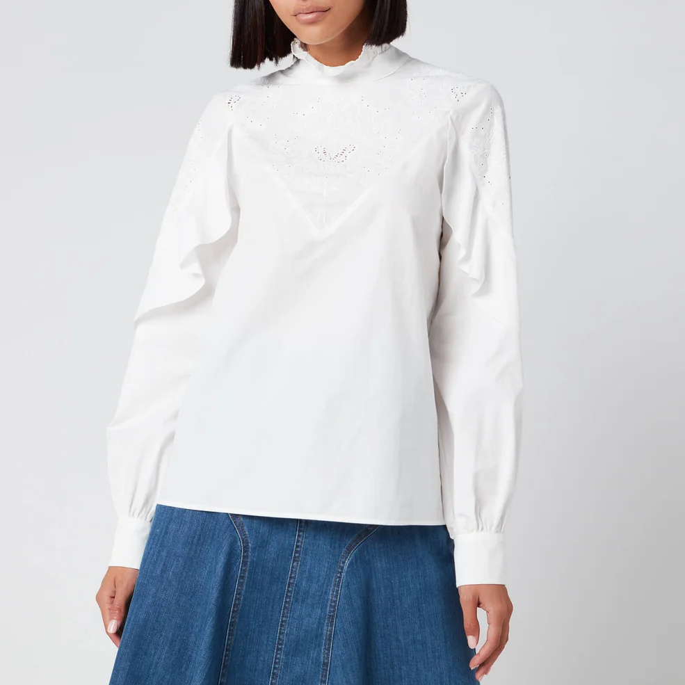 See By Chloé Women's High Neck Blouse - Confident White Image 1
