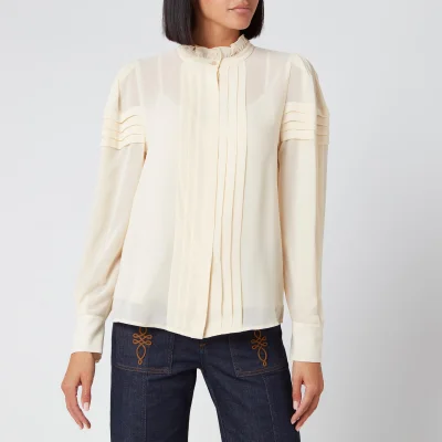 See By Chloé Women's Long Sleeve High Neck Blouse - Angora Beige