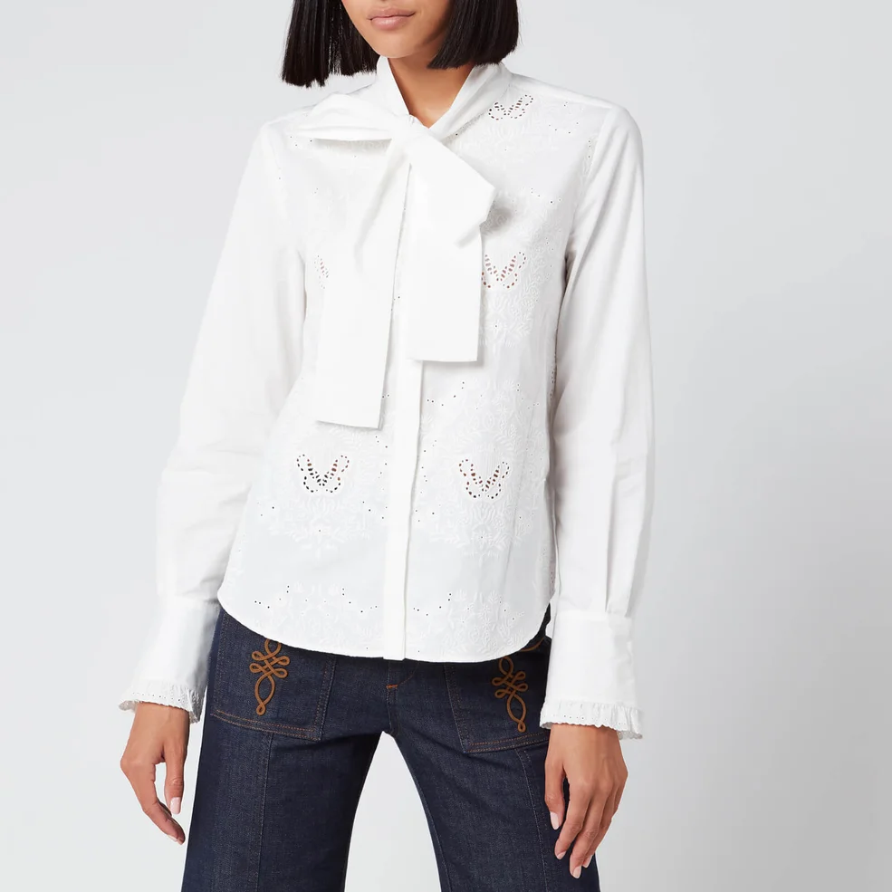 See By Chloé Women's Bow Tie Blouse - Confident White Image 1