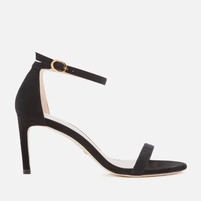 Stuart Weitzman Women's Nunaked Straight Suede Barely There Heeled Sandals - Black