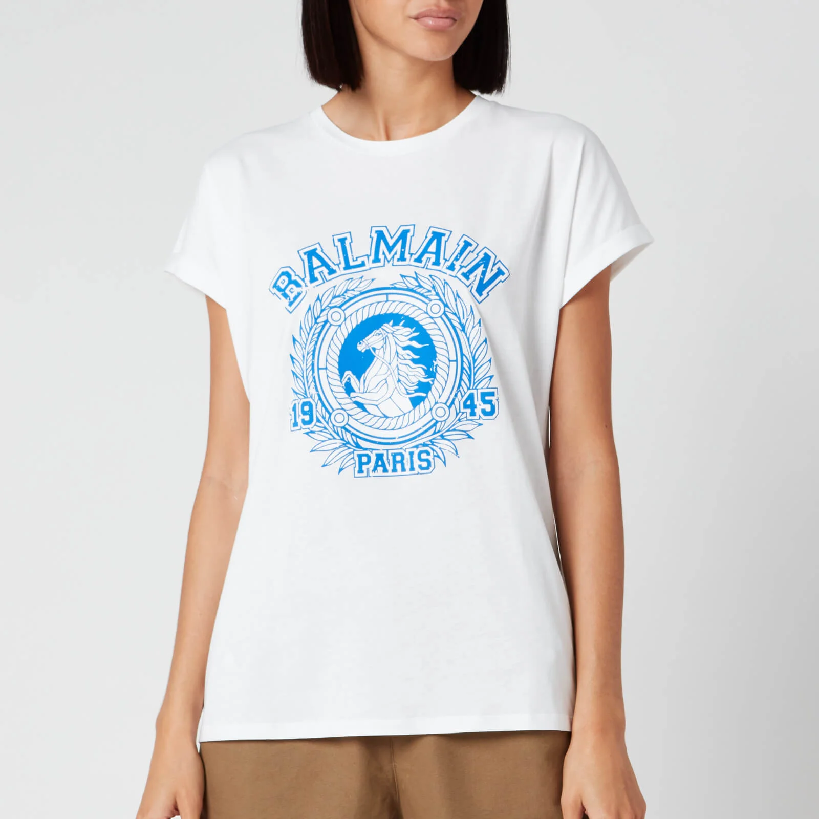 Balmain Women's Flocked Balmain University T-Shirt - White Image 1