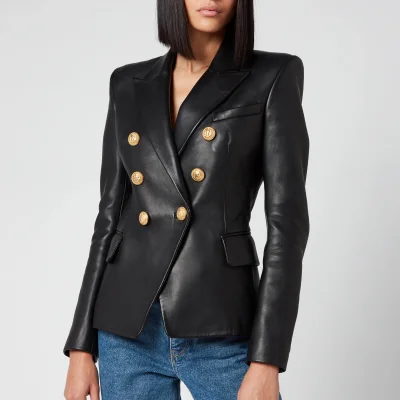 Balmain Women's 6 Button Leather Jacket - Black