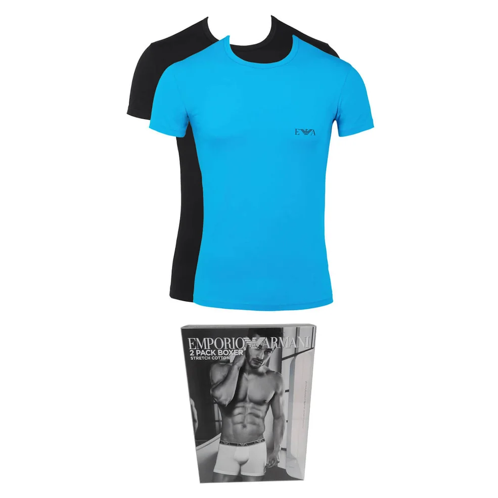 Emporio Armani Men's Monogram Twin Pack T-Shirts - Blue Image 1