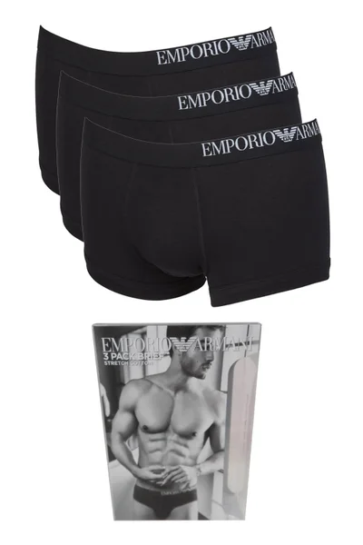 Emporio Armani Men's 3 Pack Side Logo Trunk Boxer Shorts - Black