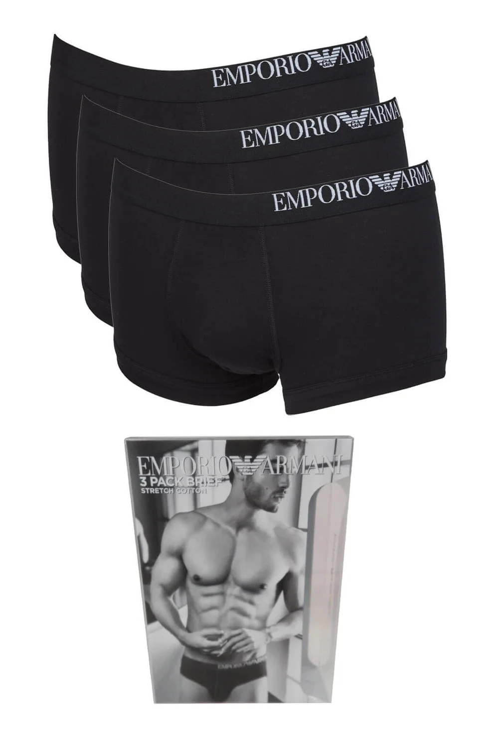 Emporio Armani Men's 3 Pack Side Logo Trunk Boxer Shorts - Black Image 1