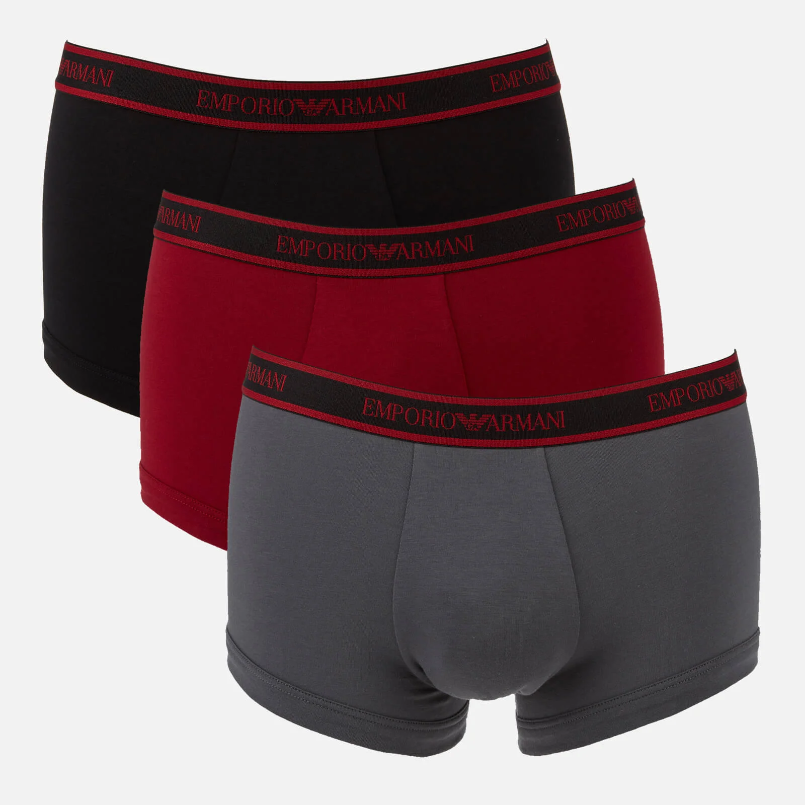 Emporio Armani Men's Logoband 3 Pack Trunk Boxer Shorts - Burgundy/Grey/Black Image 1