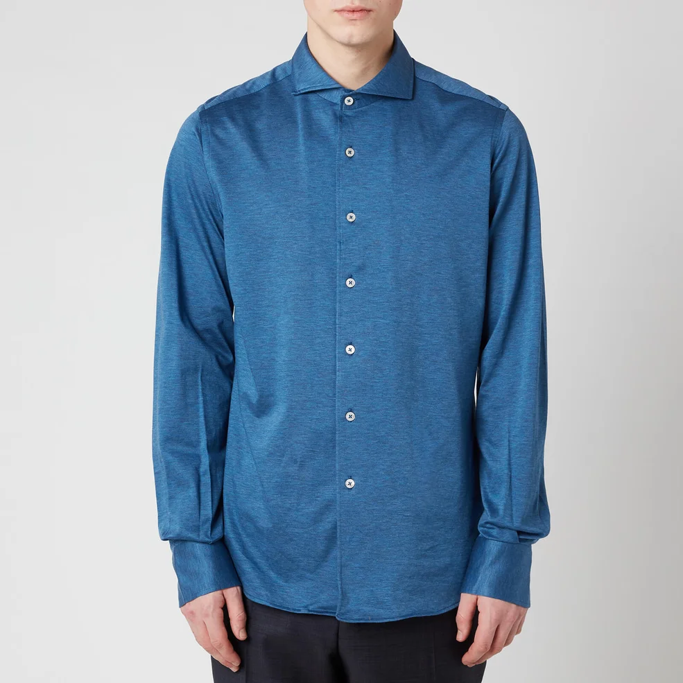 Canali Men's Cotton Stretch Sports Shirt - Mid Blue Image 1