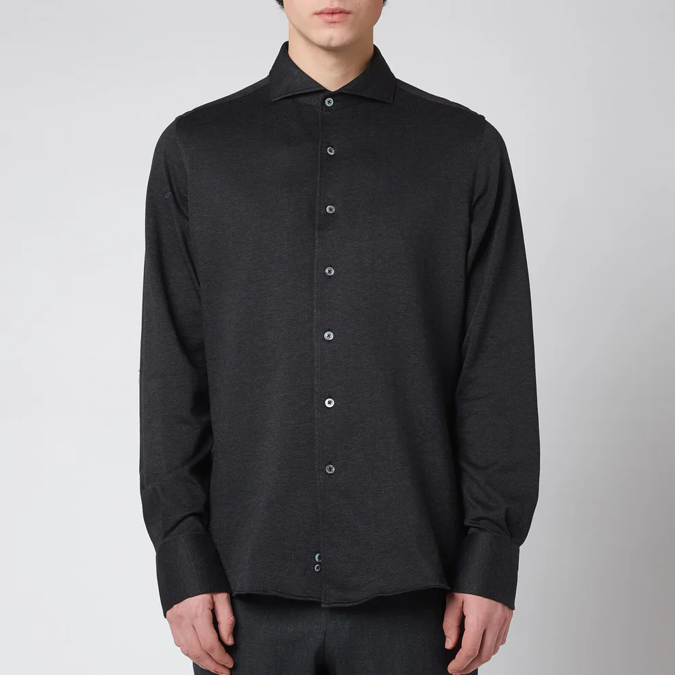 Canali Men's Cotton Herringbone Sports Shirt - Black Image 1