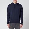 Canali Men's Long Sleeve Suede Detail Button Polo Shirt - Navy - Image 1