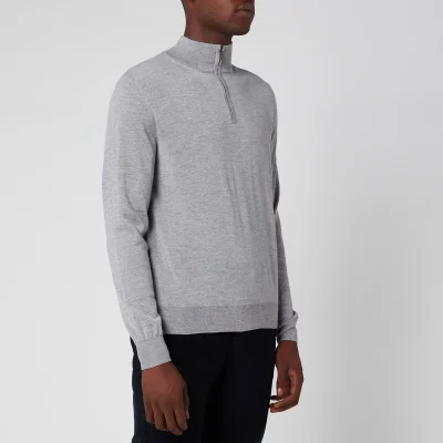 Canali Men's Long Sleeve 1/4 Zip Wool Jumper - Light Grey