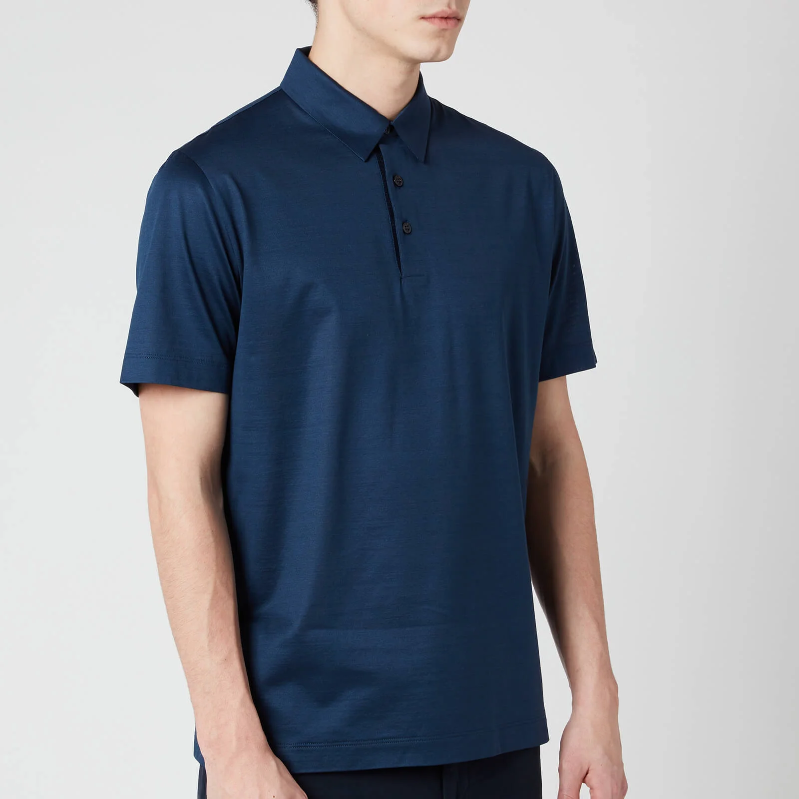Canali Men's Short Sleeve Cotton Button Polo Shirt - Blue Image 1