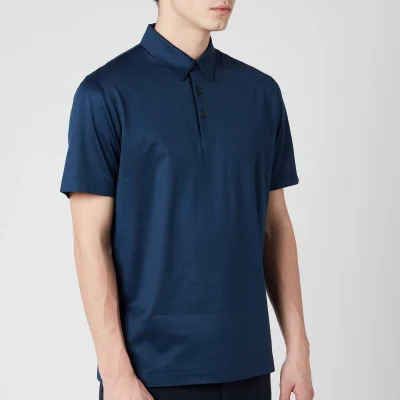Canali Men's Short Sleeve Cotton Button Polo Shirt - Blue