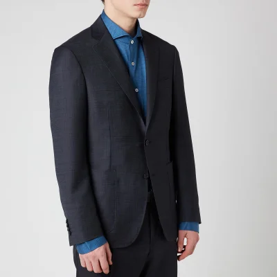 Canali Men's Single Breasted Patch Pocket Kei Wool Jacket - Navy