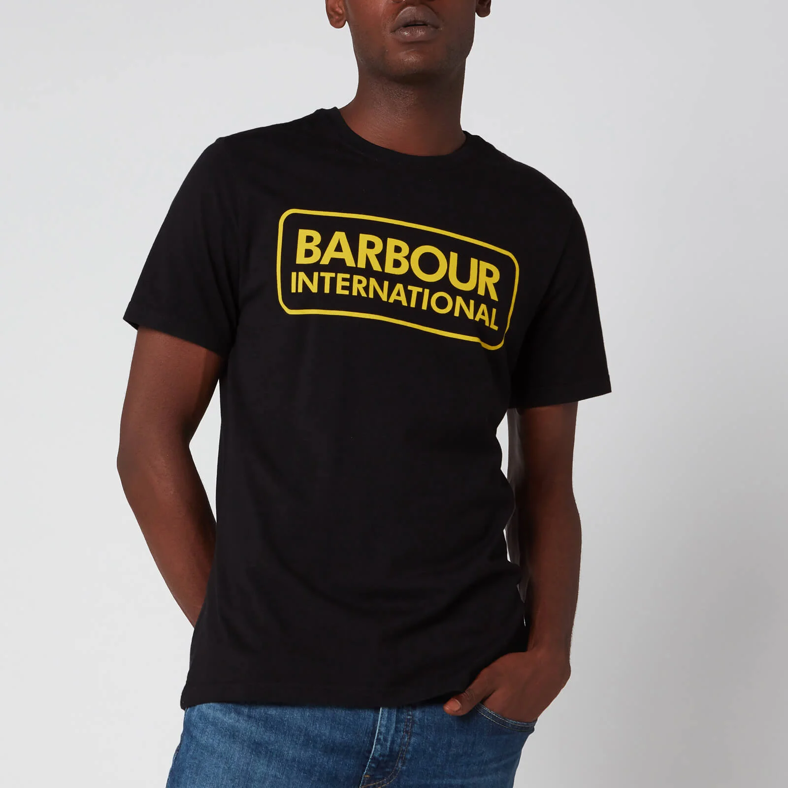 Barbour International Men's Essential Large Logo T-Shirt - Black/Yellow Image 1