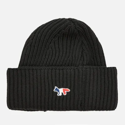 Maison Kitsuné Men's Tricolor Fox Patch Ribbed Hat - Black
